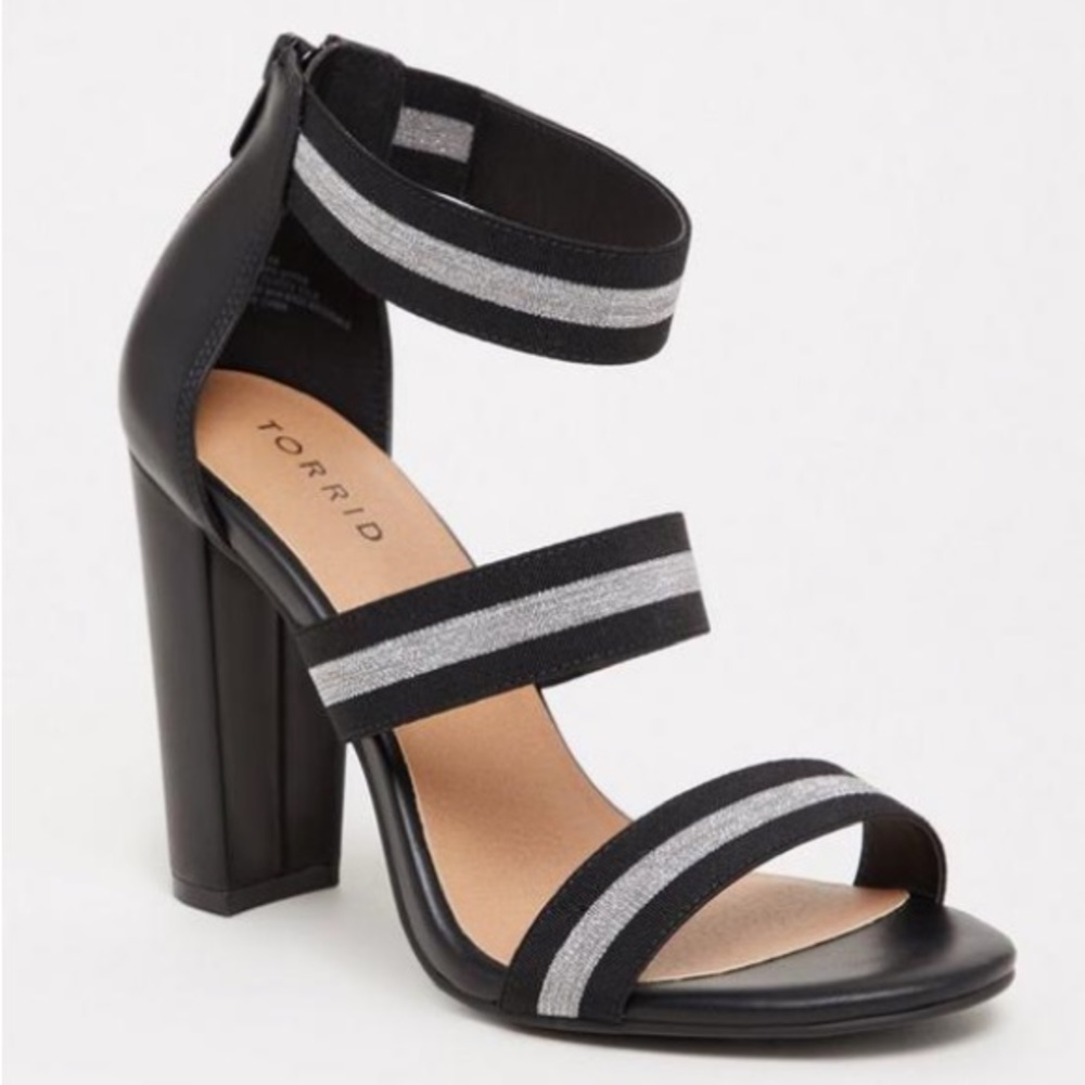 NWT | Torrid | Black and Metallic Three Strap Taper Heel | Size 9W